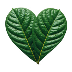  Heart-Shaped Leaves: Two fresh, green leaves arranged to form a heart shape with water droplets, symbolizing nature's love and vitality on a transparent background