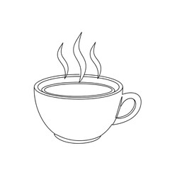 Simple Steaming Cup: A clean, minimalist line art drawing of a hot beverage mug with steam rising, isolated on a transparent background