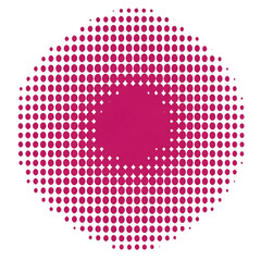 Pink Halftone Circle: A vibrant and modern abstract graphic of a radiating circle composed of expanding pink halftone dots against a clean white background