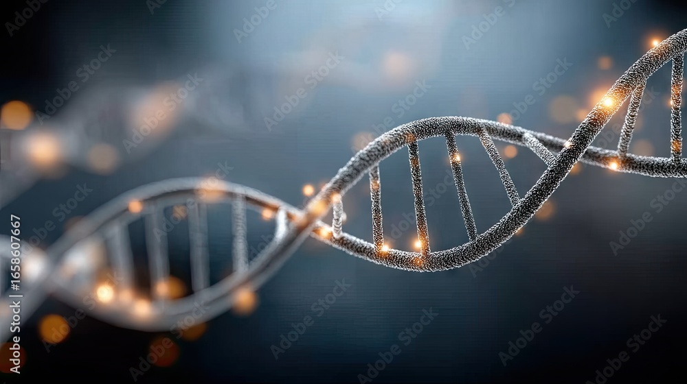 Poster exploration of a dna double helix structure showcasing intricate details of genetic material and mol