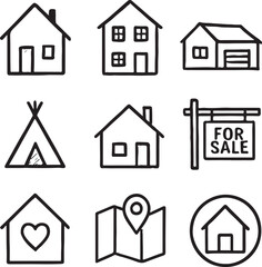 Hand- Drawn House and Real Estate Icons home symbol