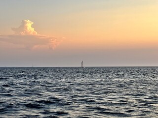 Obraz premium yachts at sea at sunset