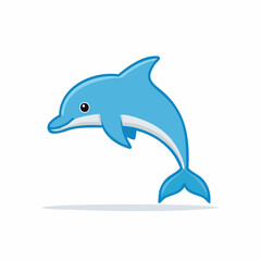 Fototapeta premium Playful blue dolphin leaping and smiling with simple cartoon illustration style