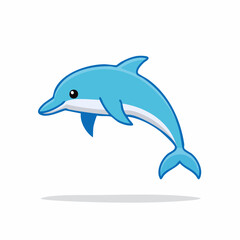 Fototapeta premium Jumping dolphin cartoon illustration, aquatic animal, marine mammal design, cheerful icon