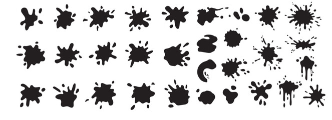 Set of Vector Ink Splatter Shapes, water paint dripping – Isolated Grunge Blots and Paint Drips for Graphic Design and Artistic Effects