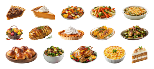 PNG Delicious holiday feast variety, element set on transparent background