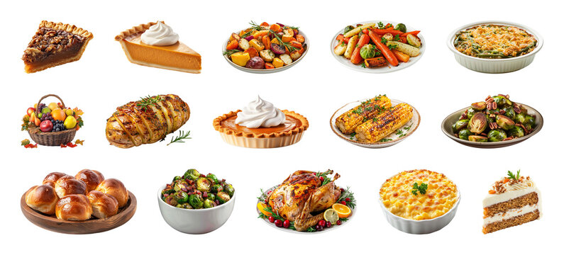 PNG Delicious holiday feast variety, element set on transparent background