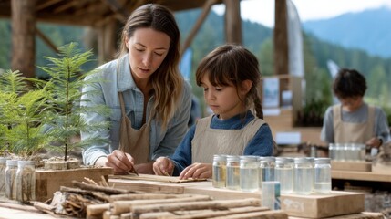 Educational outdoor activity for children and kids promoting nature exploration gardening environmental learning teamwork growth and discovery in a natural environment