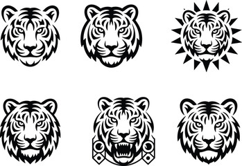 Tiger head vector, wild animal face, black white tiger illustration, tribal style icon, fierce predator clipart, graphic SVG design