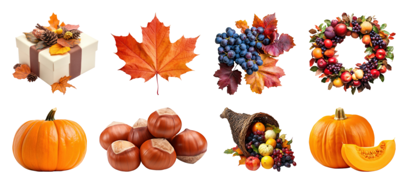 PNG Autumn harvest decorations collection, element set on transparent background