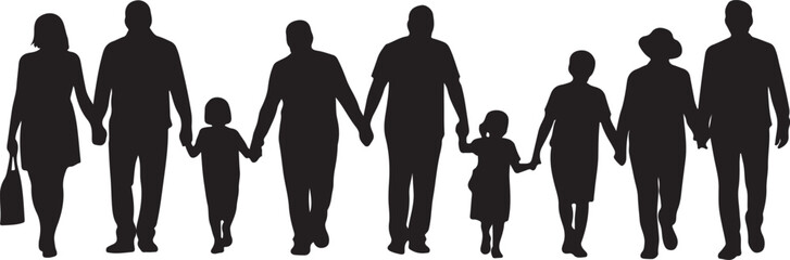 family and children holding hands silhouettes collection - vector