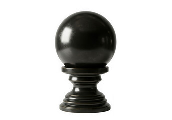 Polished black sphere on decorative pedestal captured in studio lighting transparent background