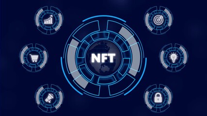 NFT Personal data protection regulation cyber security. Business network concept. a futuristic holographic advanced HUD circle platform Business, Technology network background concept - Powered by Adobe