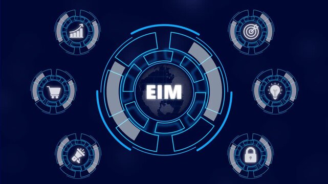EIM Personal data protection regulation cyber security. Business network concept. a futuristic holographic advanced HUD circle platform Business, Technology network background concept