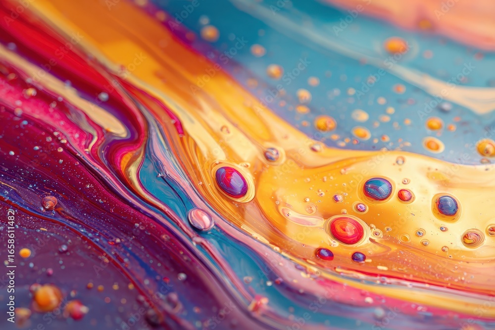 Poster vibrant colors and shapes create a mesmerizing psychedelic liquid that flows in intricate patterns a