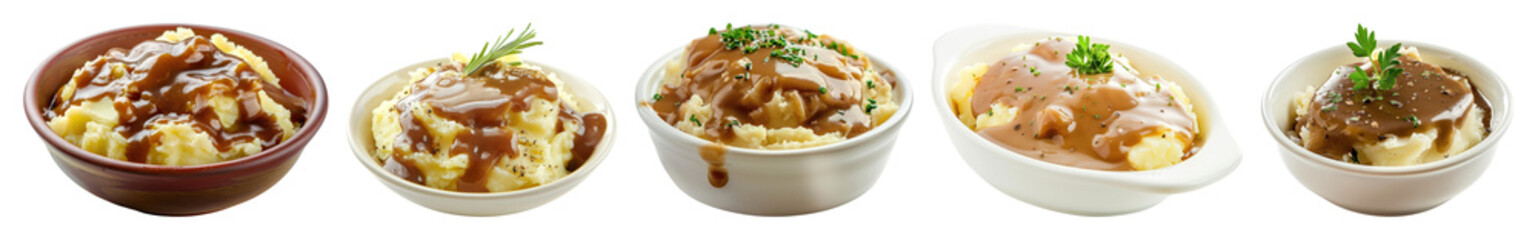 PNG Delicious mashed potatoes with gravy, element set on transparent background