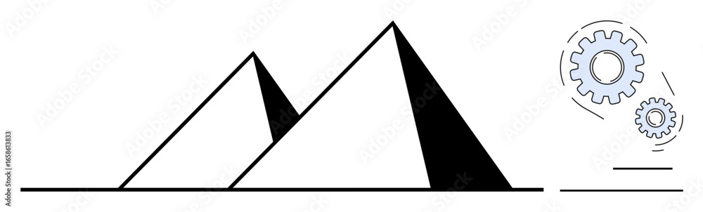Aufkleber two geometric pyramids combined with interconnected gears signify the blend of ancient architecture 