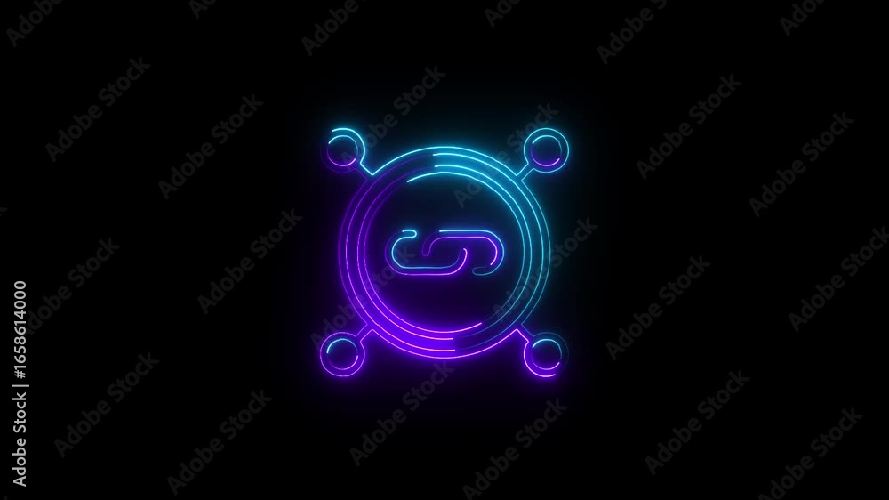 Poster neon glow symbol abstract circular design gradient and symmetrical curved elements in futuristic sty