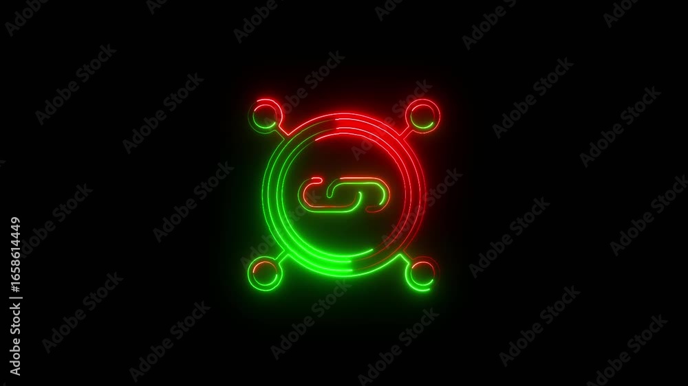 Poster neon glow symbol abstract circular design gradient and symmetrical curved elements in futuristic sty