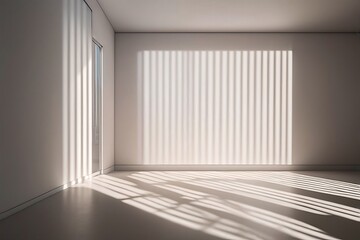 Fototapeta premium Bright and empty interior with white walls, window, and a light wooden floor.