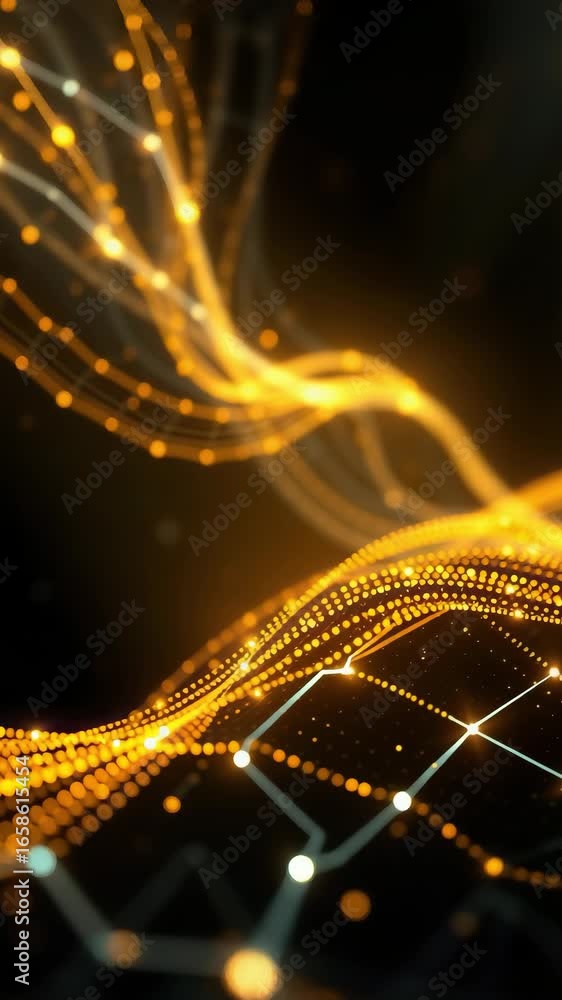 Poster golden wave particles video abstract glowing lines futuristic technology motion background animation