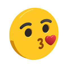 Fototapeta premium 3D Rendering kissing emoji isolated on white background.Yellow glass sphere with winking kissing emoji face icon