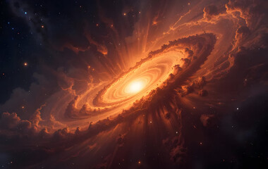 Fiery Cosmic Nebula with Glowing Core in Dark Space