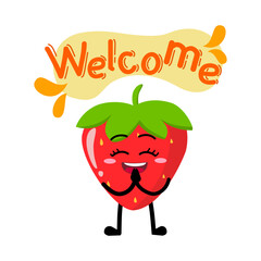 Cute Hand Drawn Strawberry Welcoming and Greeting Expression
