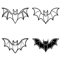Illustration of four bats with different wing styles and one filled in with black color design art