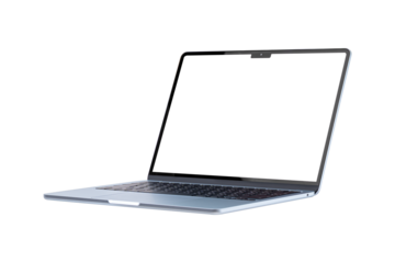 Laptop with customizable blank screen, isolated on transparent PNG. Perfect for themes in technology, business, finance, and advertising.