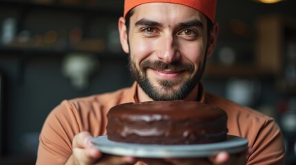 Detailed view of experienced pastry chef with specialty dessert showcasing culinary expertise

