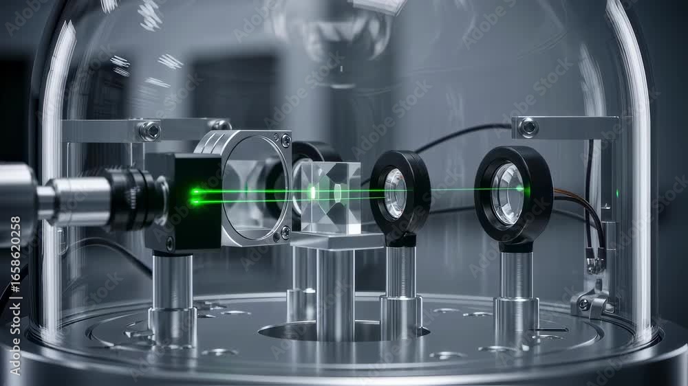 Aufkleber macro image of laser beam passing through optical elements inside vacuum chamber setup tailored for 