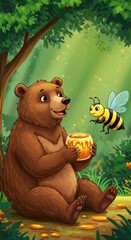 Bear and bee sharing honey