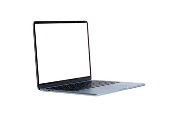 Laptop with customizable blank screen, isolated on transparent PNG. Perfect for themes in...