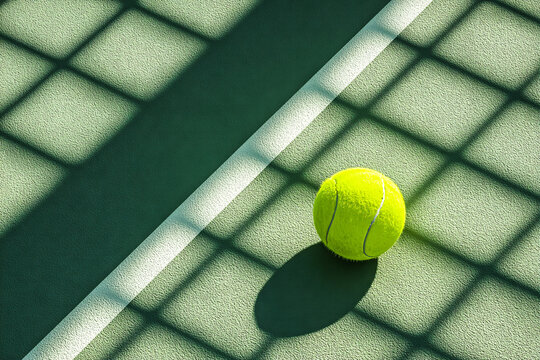 Balle de tennis sur le court avec ombre du filet