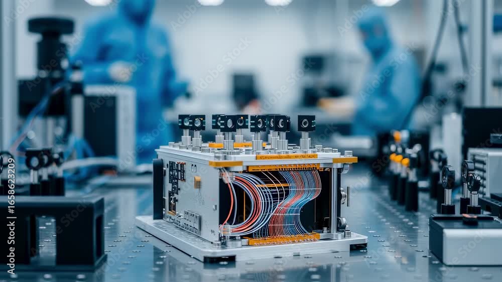 Aufkleber precision optical fibers and beam splitters integrated in a satellites quantum keydistribution paylo