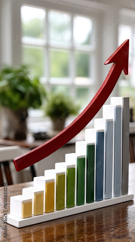 Poster growth trend visualized with colorful bars indicating increasing metrics from low to high in a busin