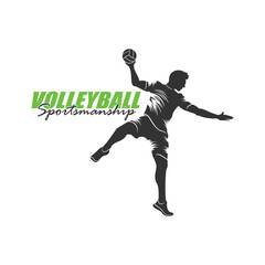 Obraz premium Volleyball Player Logo Design Vector. Silhouette Volleyball Man Player Template Illustration