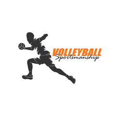Volleyball Player Logo Design Vector. Silhouette Volleyball Man Player Template Illustration