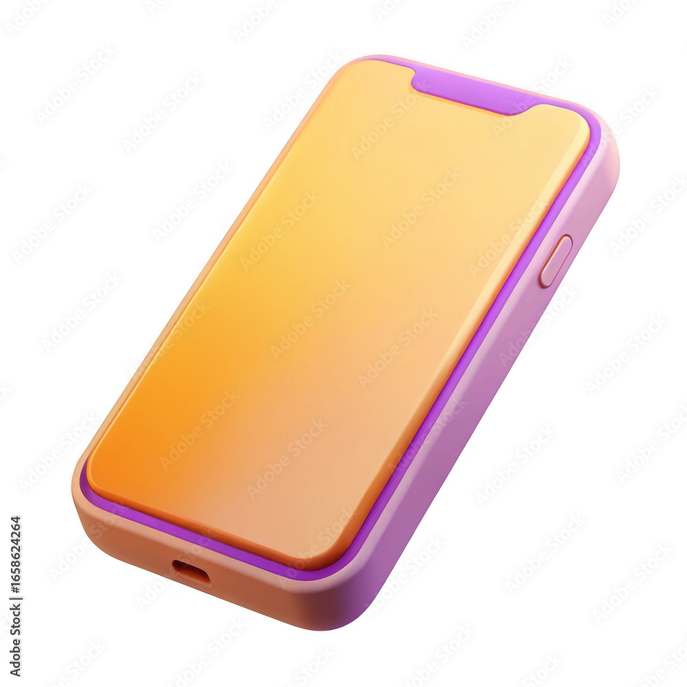 Poster 3d modern smartphone with gradient screen isolated on transparent background