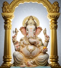 Hindu lord Ganesha on decorative background with graphical poster modern 3D art wallpaper	
