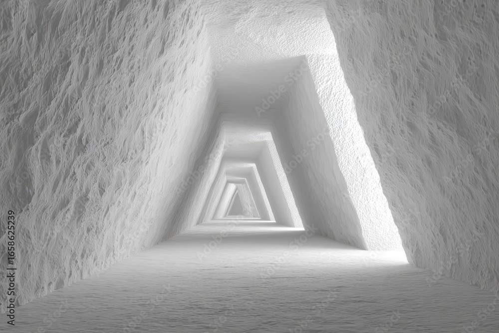 Poster impressive abstract white tunnel featuring pyramid textured walls creating a unique perspective on d