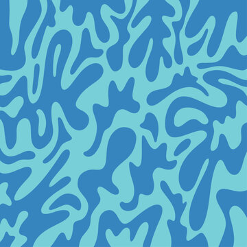 Minimalist Liquid Pattern with Organic Shapes. Modern Vector Illustration 70s design in Blue Palette