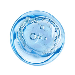 Blue liquid sphere with bubbles, cosmetic serum, and hyaluronic acid