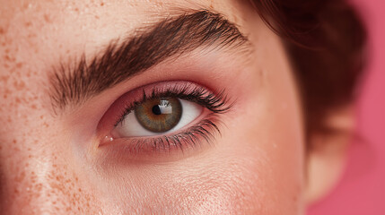 Obraz premium Close-up of Eye with Soft Makeup and Freckles 
