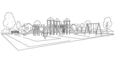 Obraz premium Outline of Playground Equipment and Park Bench