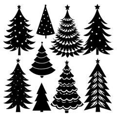 Set Of Silhouette Christmas Tree, Silhouette Christmas Tree Set, Silhouette Christmas Tree Vector, Silhouette Christmas Tree Vector, Christmas Tree Silhouette Vector	