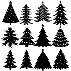 Set Of Silhouette Christmas Tree, Silhouette Christmas Tree Set, Silhouette Christmas Tree Vector, Silhouette Christmas Tree Vector, Christmas Tree Silhouette Vector	