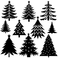 Set Of Silhouette Christmas Tree, Silhouette Christmas Tree Set, Silhouette Christmas Tree Vector, Silhouette Christmas Tree Vector, Christmas Tree Silhouette Vector	