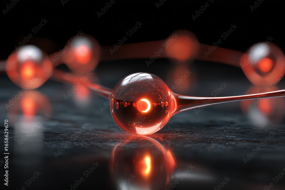 Poster illustrative representation of quantum dots in a dark environment showcasing their luminous properti